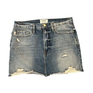 Frame Mini Raw Edge Denim Jean Skirt 28 Light Wash Ryde Distressed Coquette